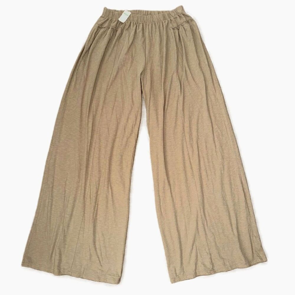 NEW Aerie Womens M Short Happiest Wide Leg Pants tan beige taupe ruffle Cabana